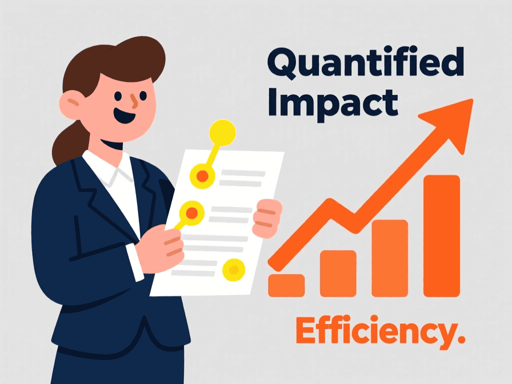 Resume document with highlighted achievements and upward trending graphs.