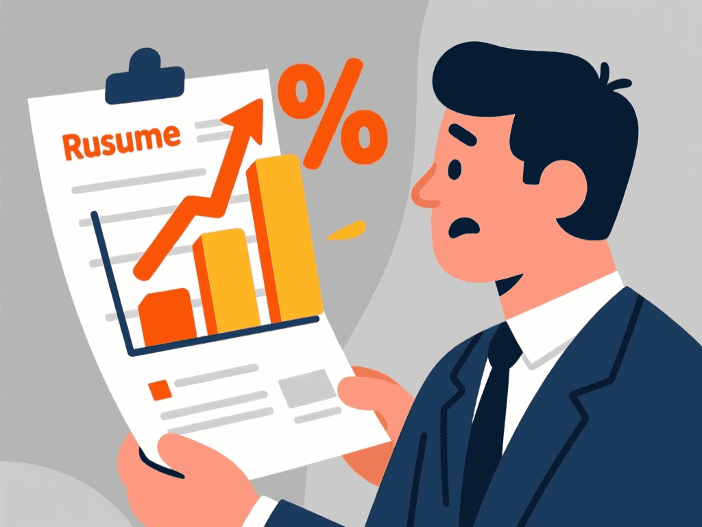 A manager reviewing a resume that highlights specific numerical achievements and statistics.