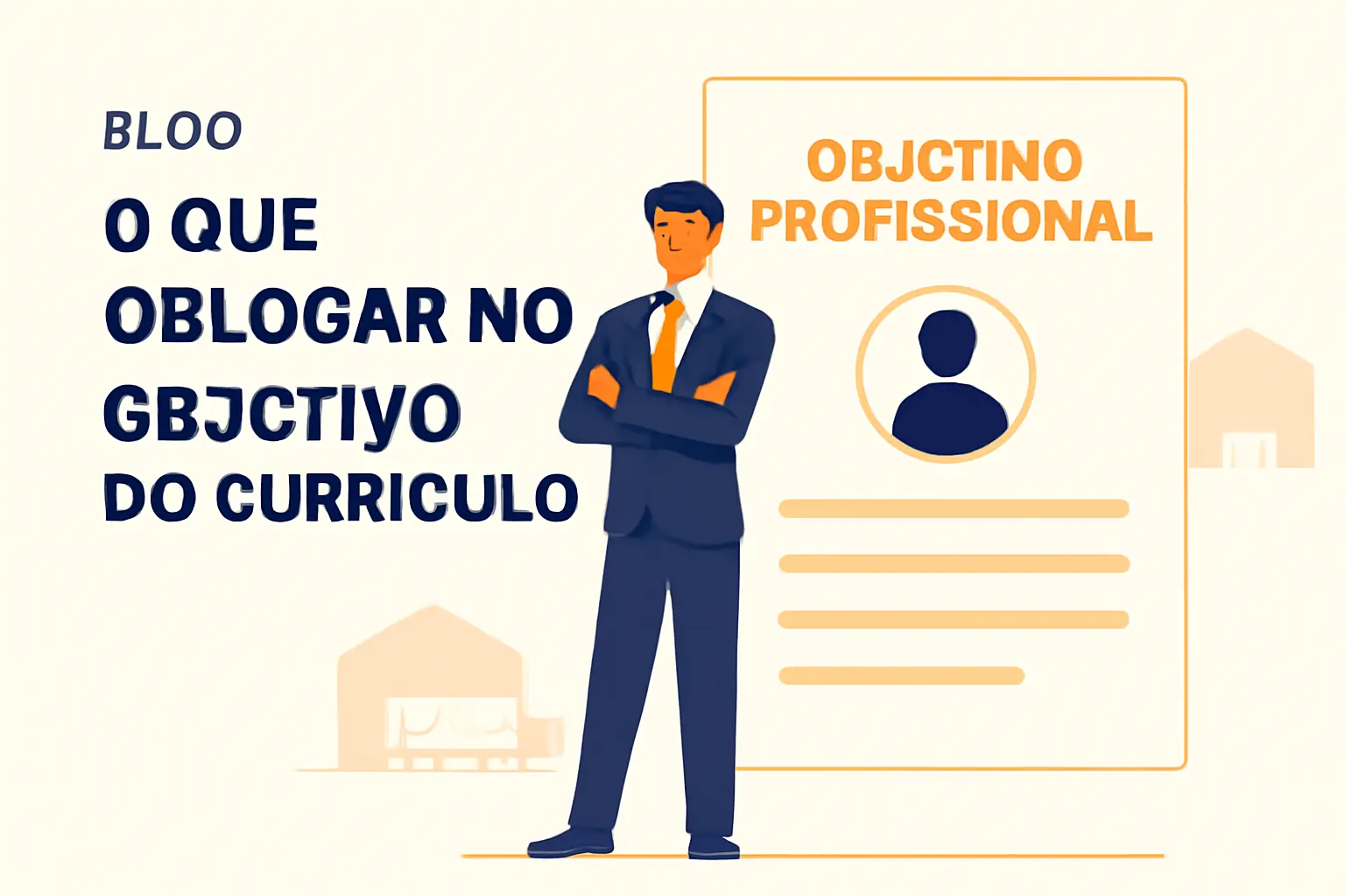 Profissional ao lado de um currículo gigante com o título 'Objetivo Profissional' em destaque.